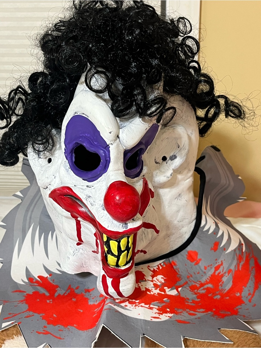 Scary creepy Clown Mask Kids Costume - White with Purple & Red